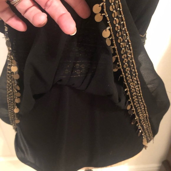 Night Way Black Beaded V Neck w Medallion Accents - Picture 11 of 15